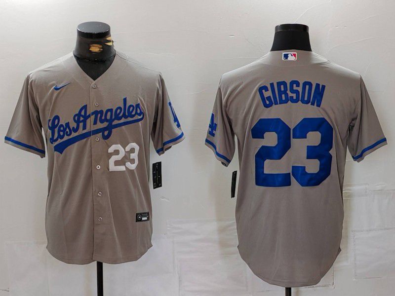 Men Los Angeles Dodgers #23 Gibson Grey Nike Game 2024 MLB Jersey style 3